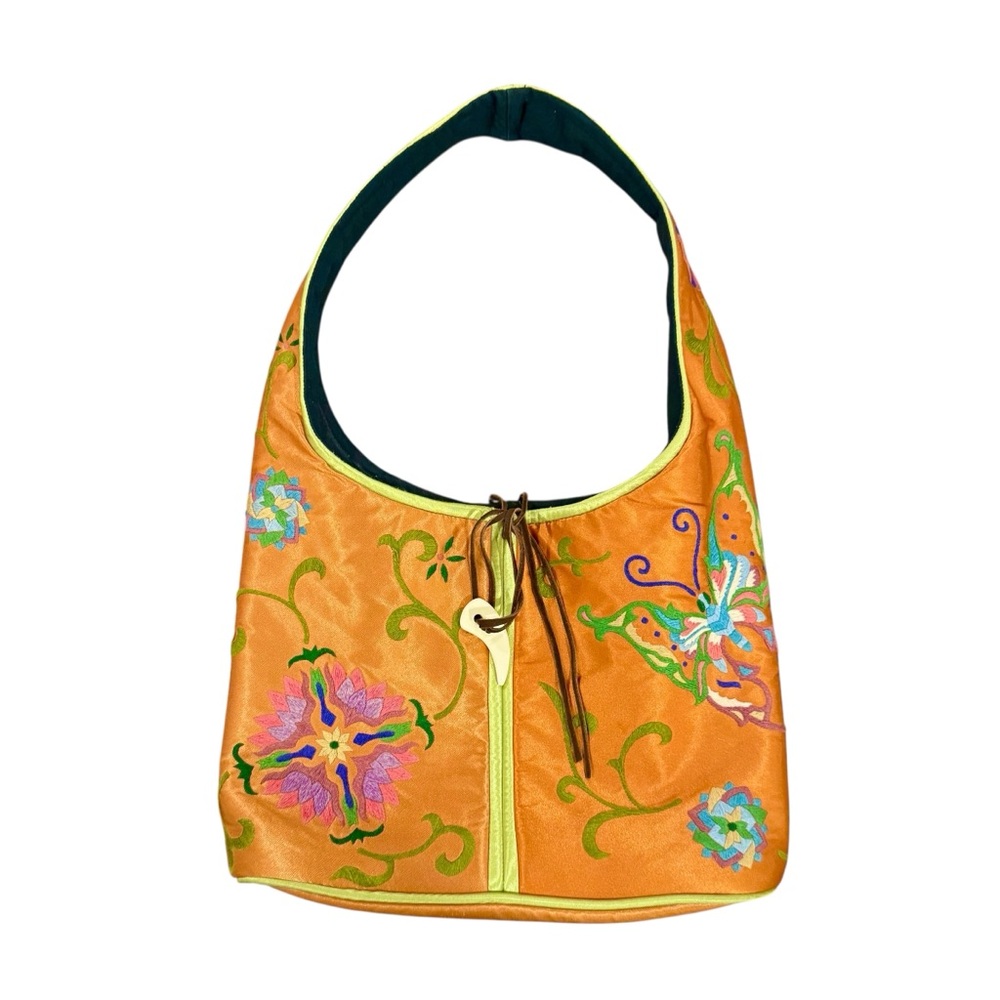 Vibrant Silk Hand-Embroidered Shoulder Bag Orange